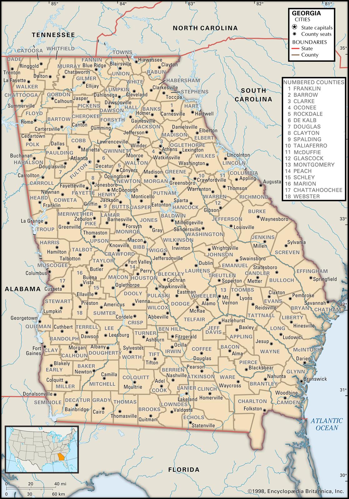 georgia county map with cities and roads State And County Maps Of Georgia georgia county map with cities and roads