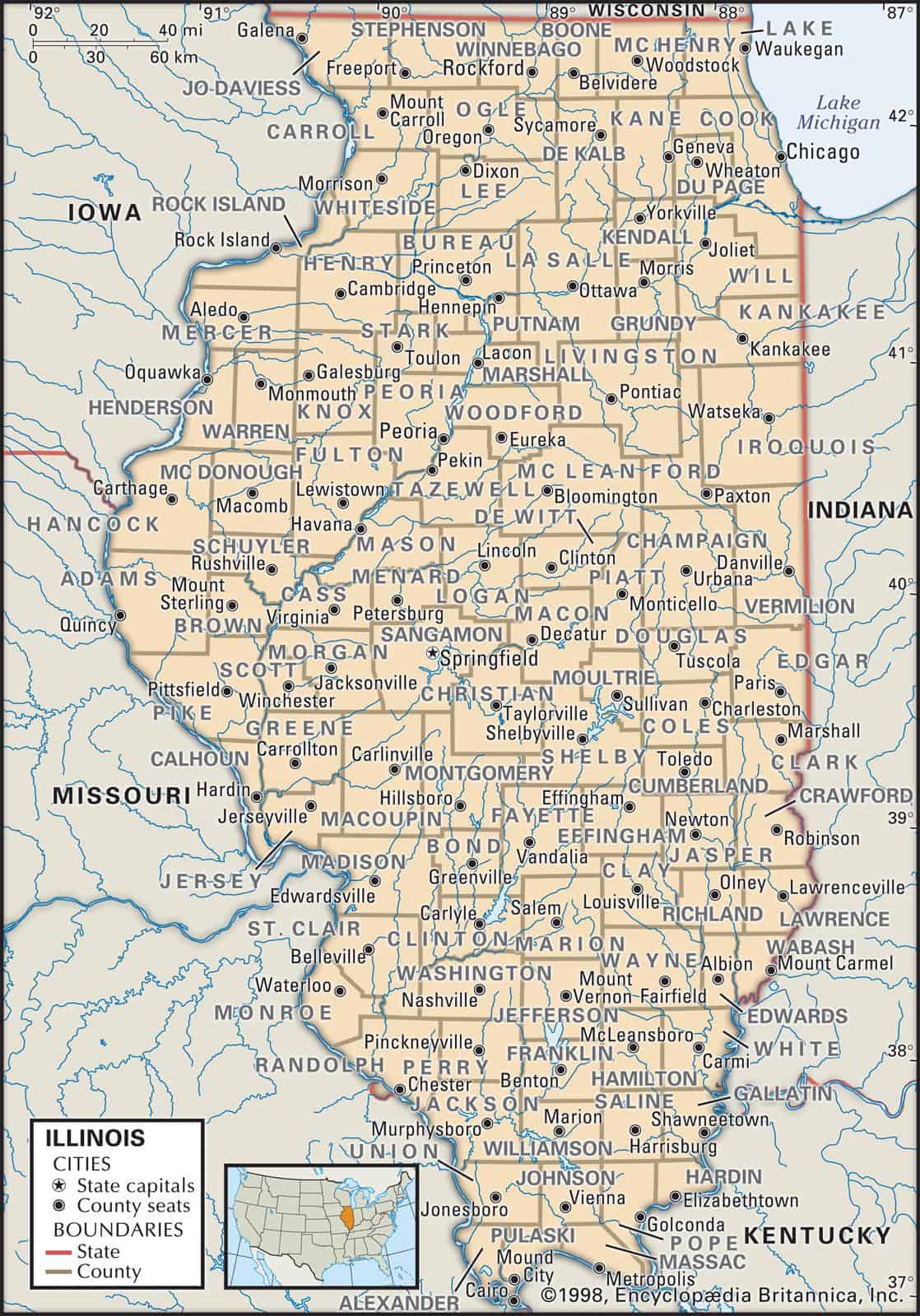 Illinois Map With Counties And Cities State and County Maps of Illinois