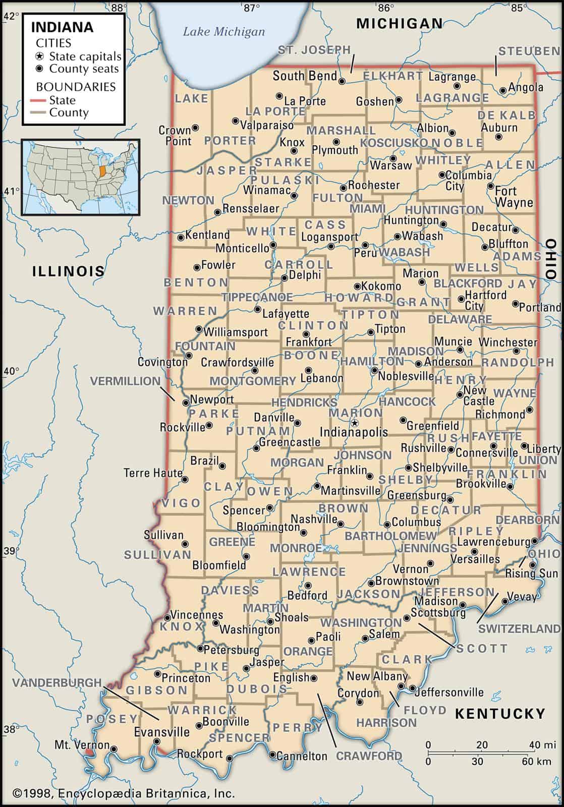 State and County Maps of Indiana