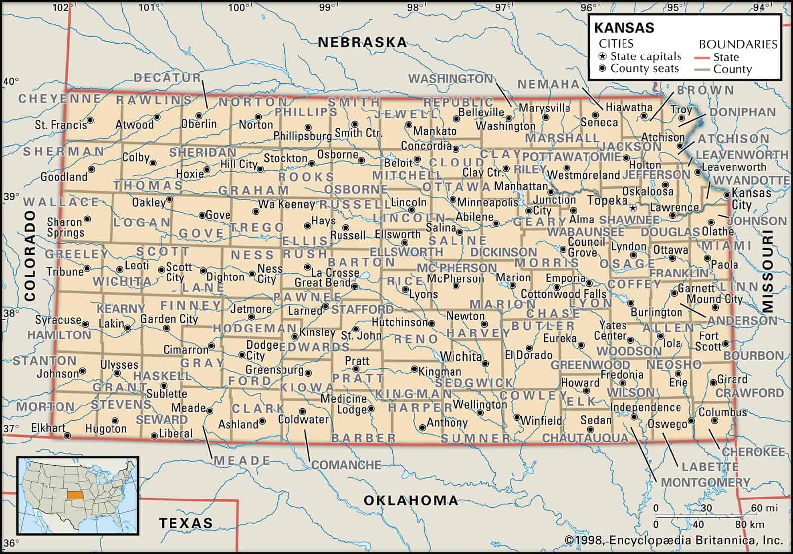 Kansas Map With Counties And Cities State and County Maps of Kansas