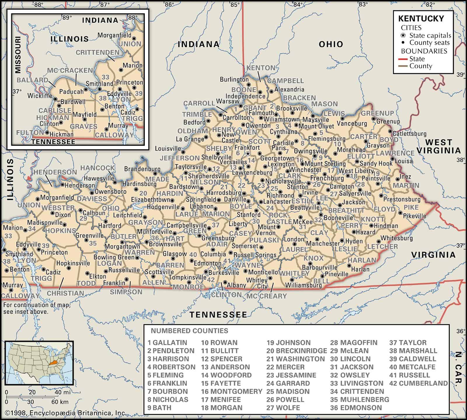 Map of Kentucky Counties