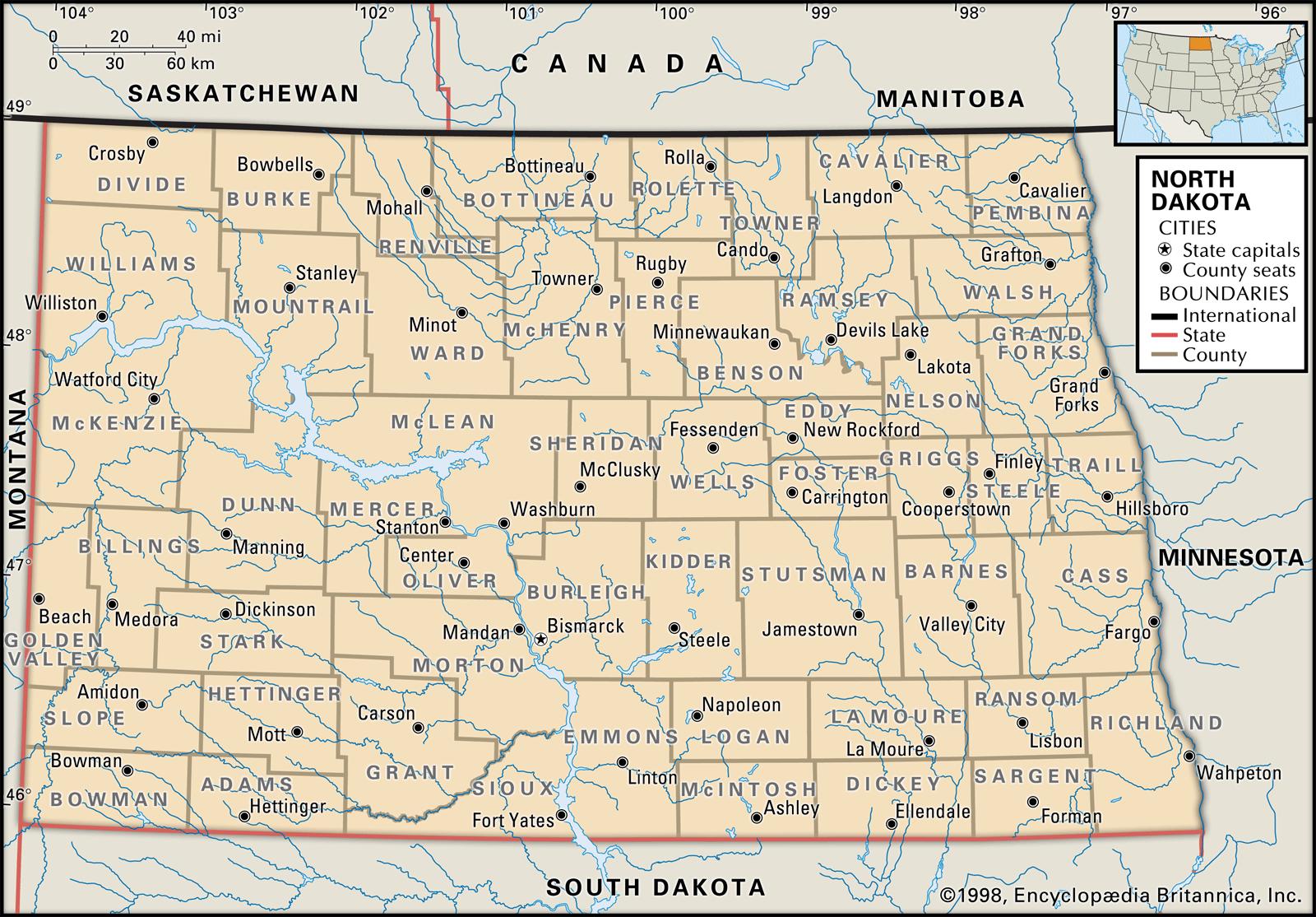 State And County Maps Of North Dakota