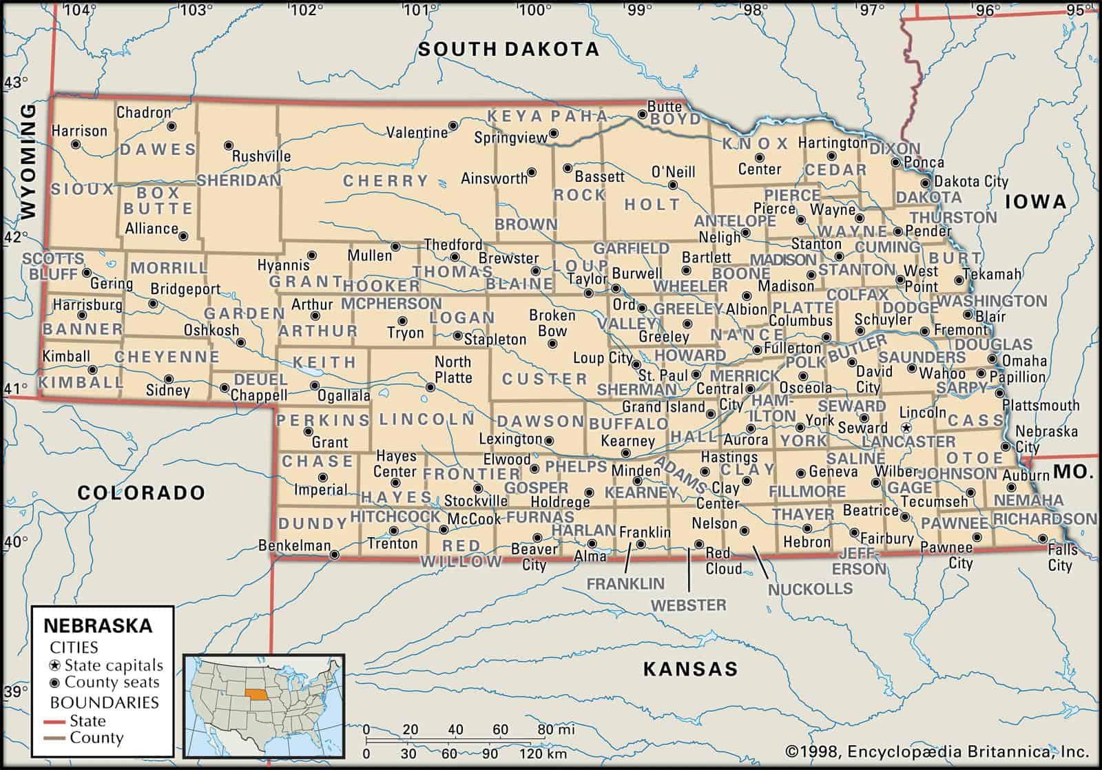 State and County Maps of Nebraska