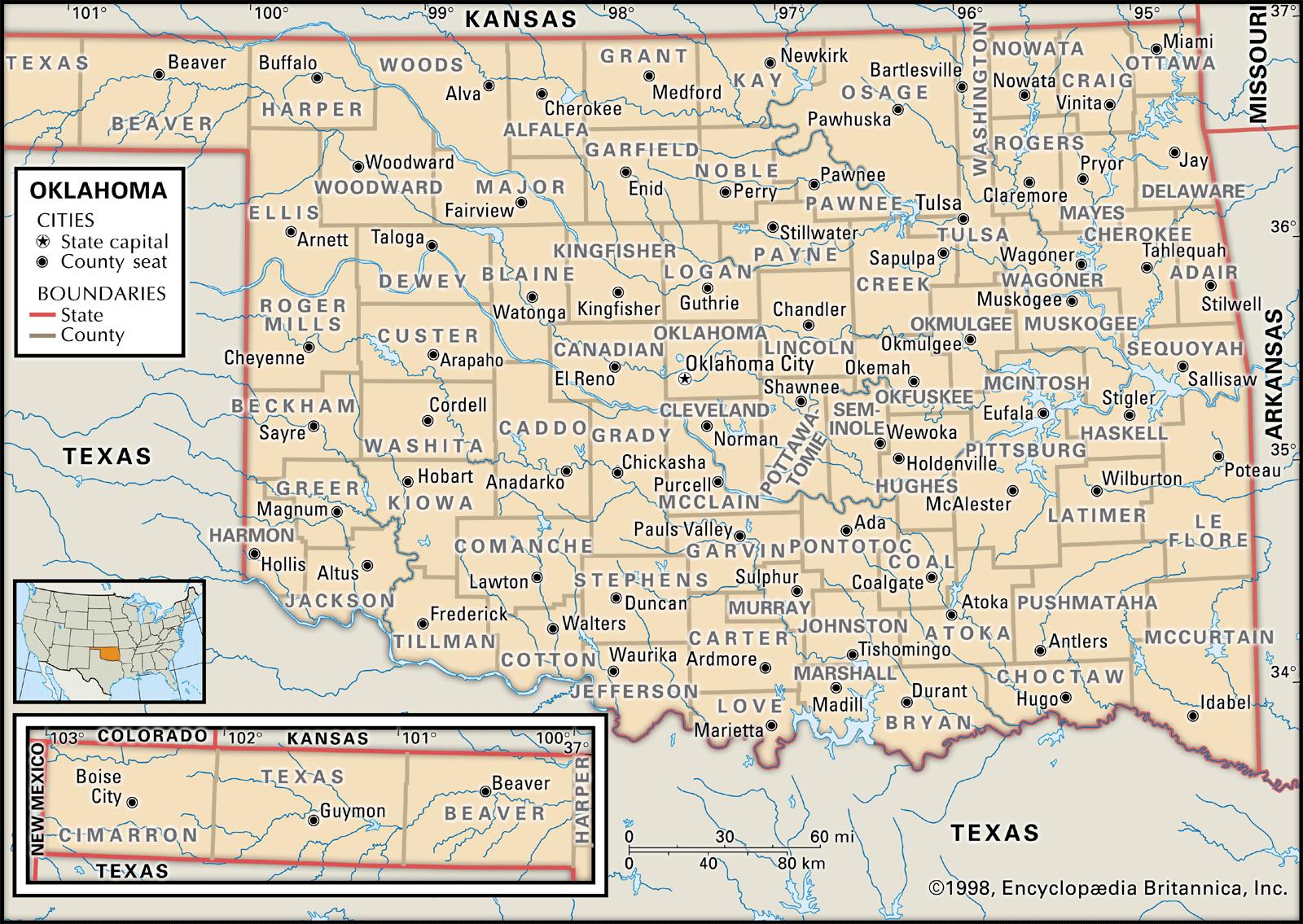 Oklahoma Map Of Cities And Towns State and County Maps of Oklahoma