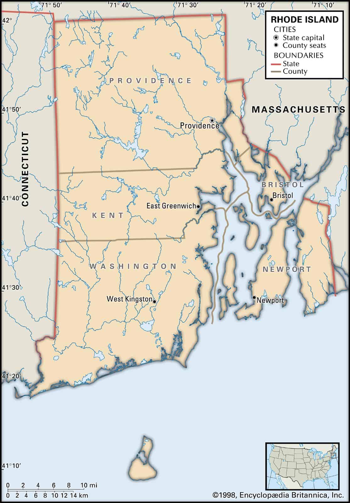 State and County Maps of Rhode Island