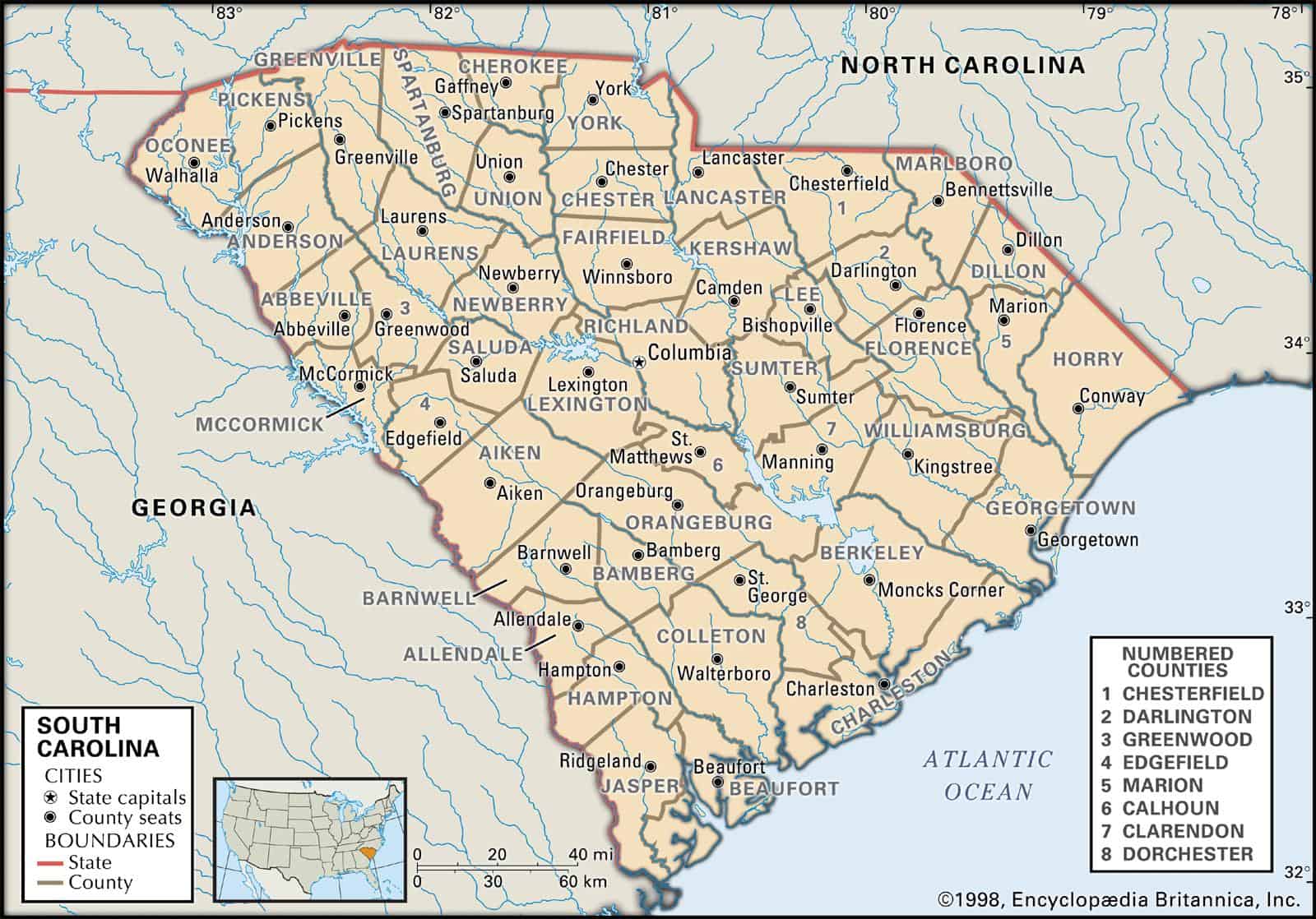 map of georgia and south carolina State And County Maps Of South Carolina