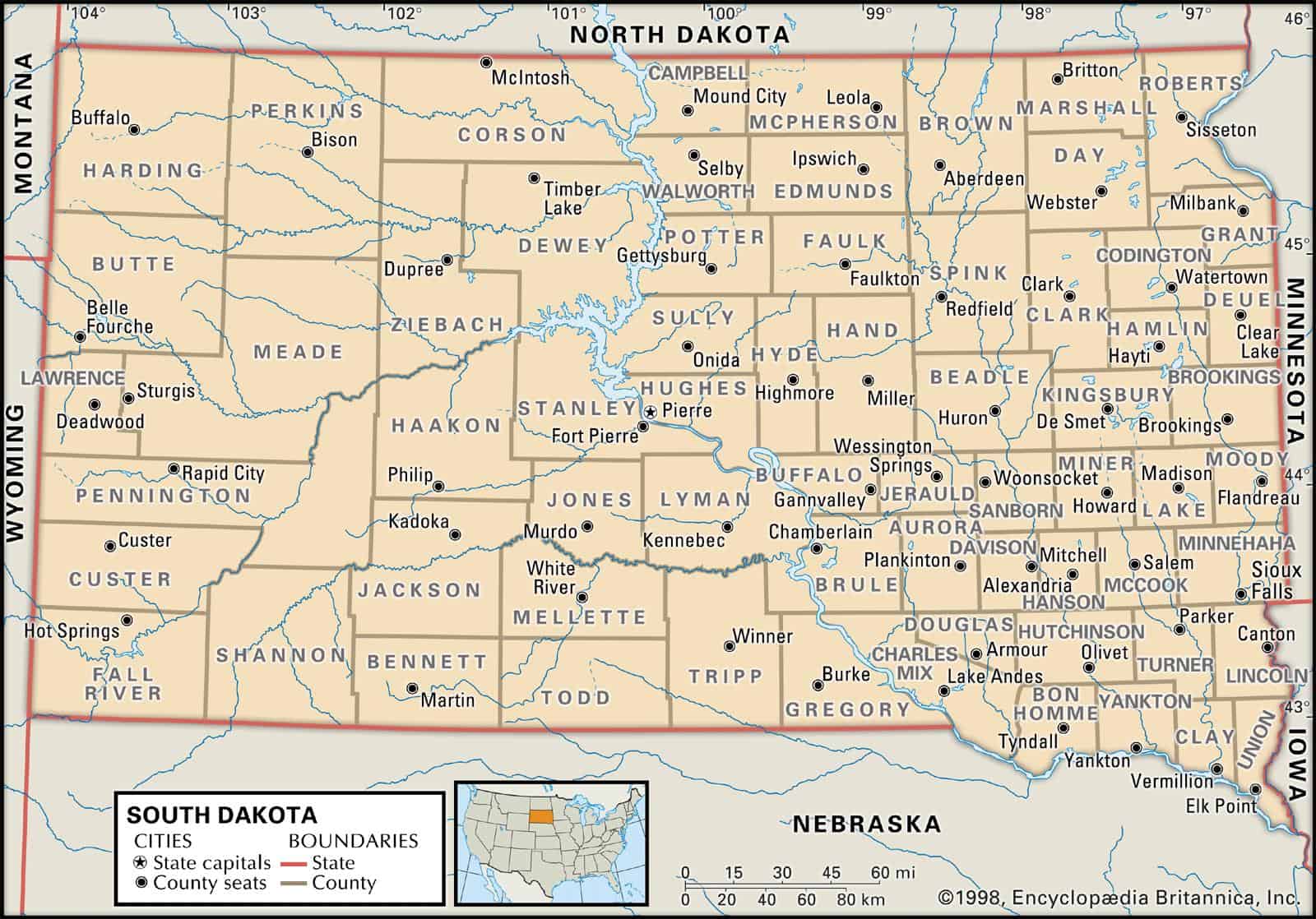 south dakota county map State And County Maps Of South Dakota