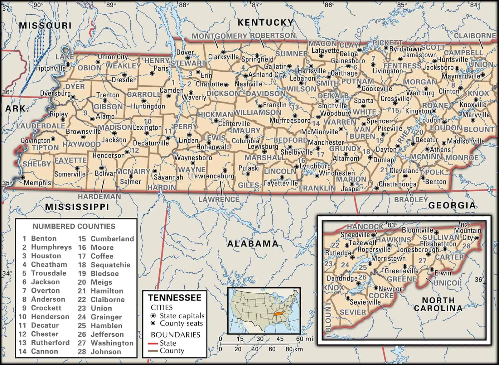 map of tennessee counties State And County Maps Of Tennessee