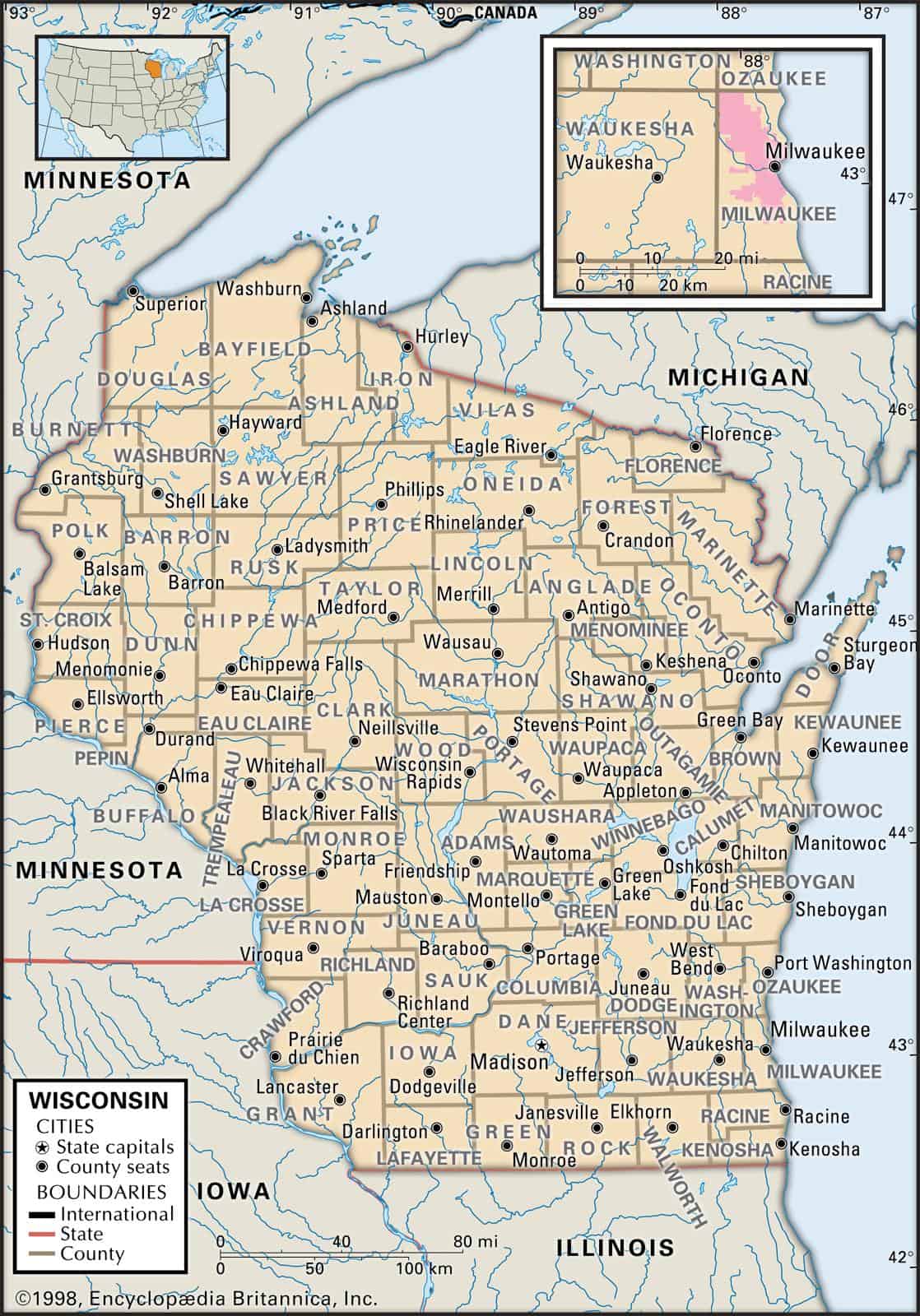 Printable Wisconsin County Map