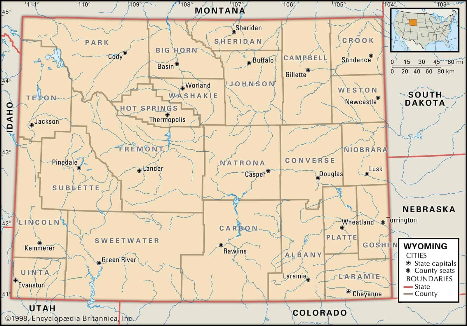 Wyoming Map With Cities And Counties State and County Maps of Wyoming