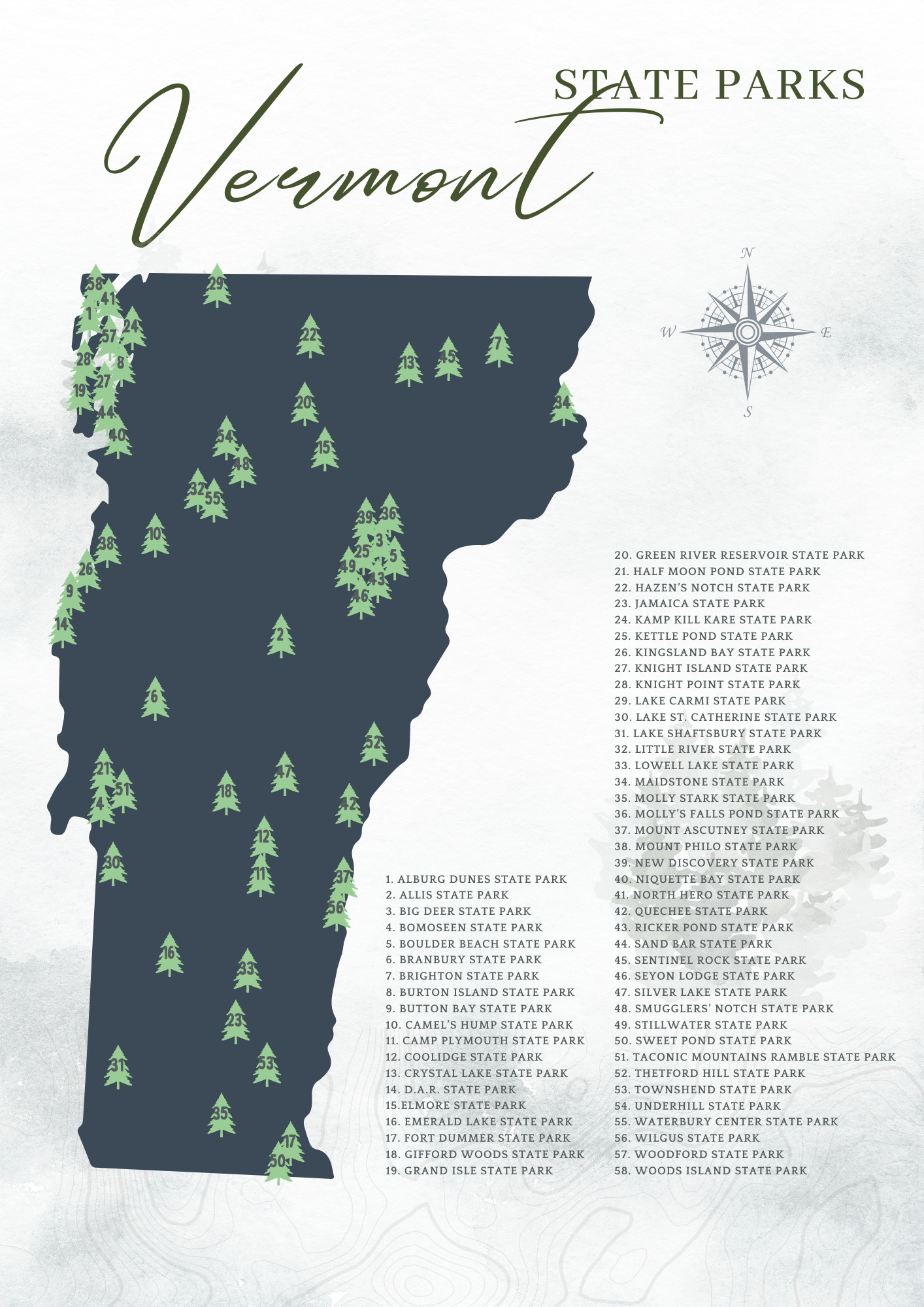 Printable Vermont State Parks Map
