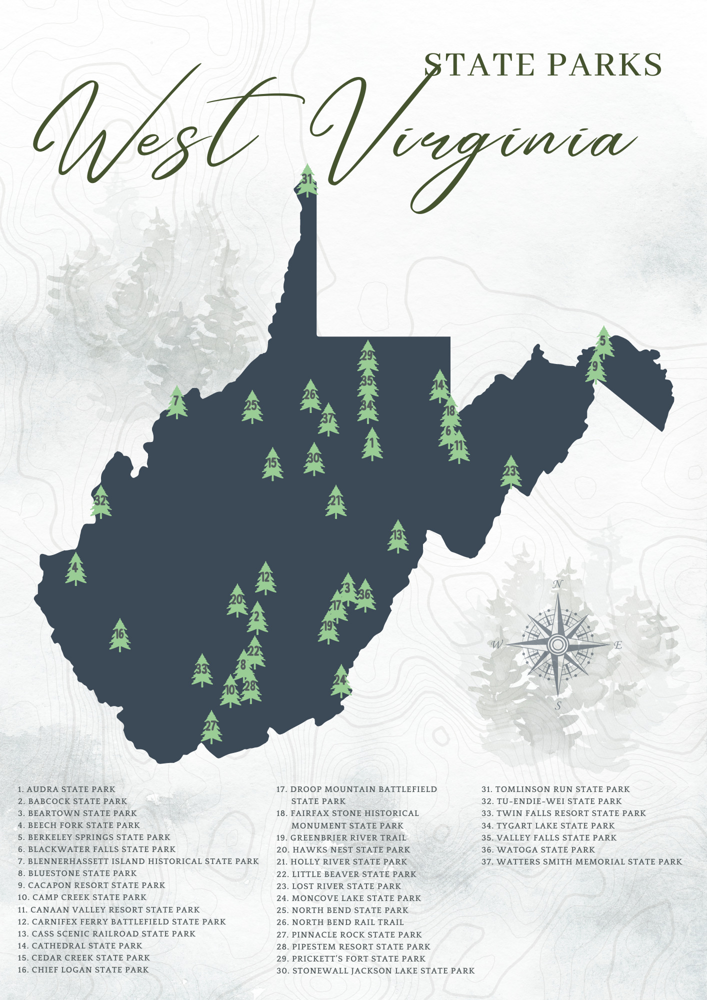 Printable West Virginia State Parks Map