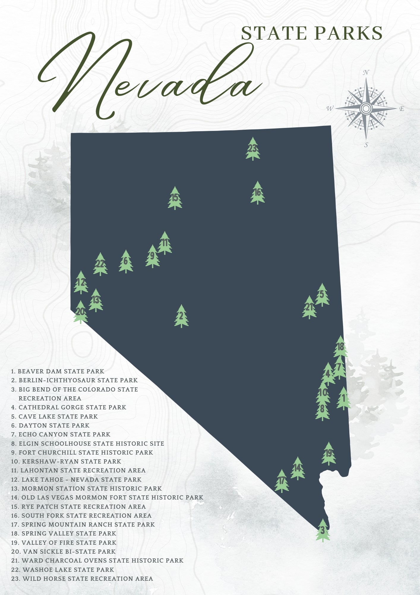 Printable Nevada State Parks Map